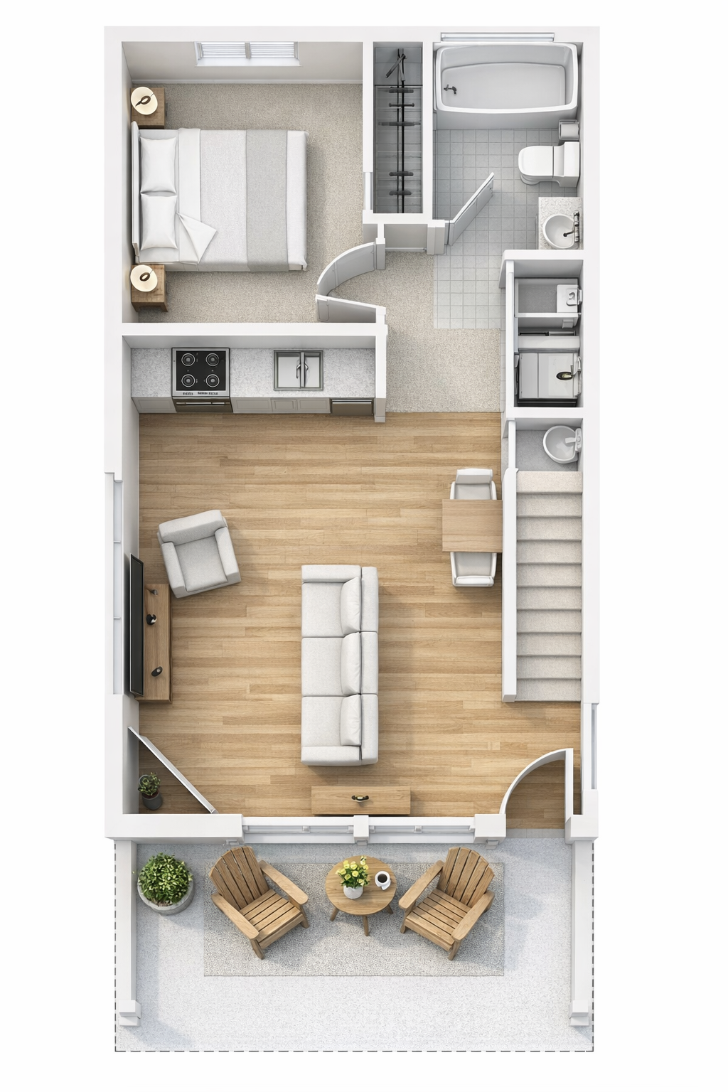 South Haven Cottage Plan A 3D floor plan main floor layout